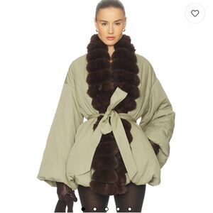 Bubble Puffer With Faux Fur in Fennel & Cedar Helsa